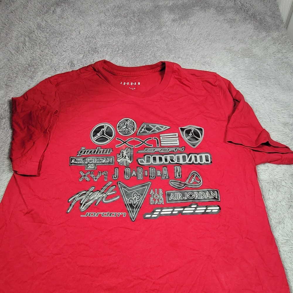 Nike Air Jordan Brand Red Multi-Logo Graphic Tee T-Shirt Men Medium